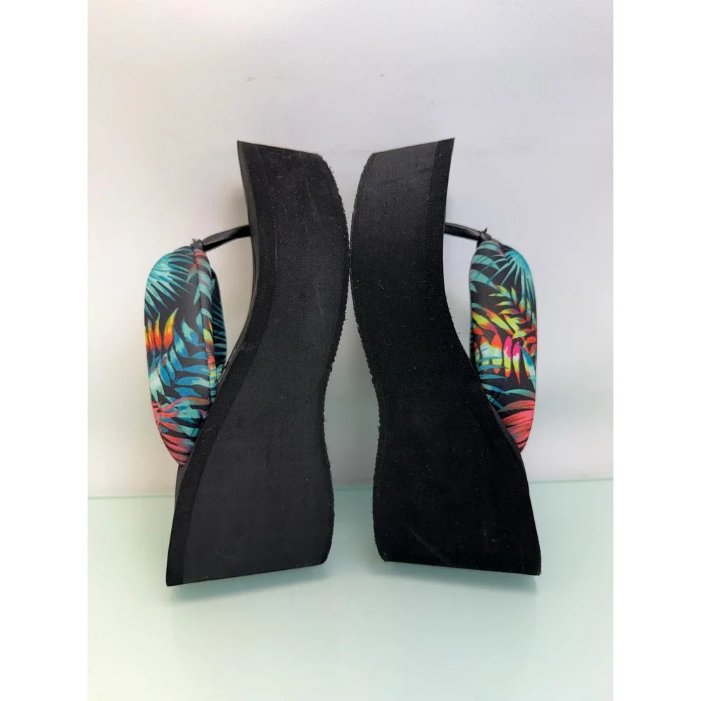 Rocket Dog Platform Flip Flop Sandals Women 6 Black Tropical Y2K Chunky Slides
